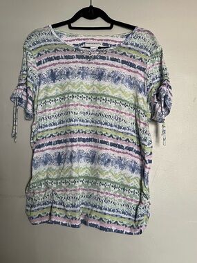 Alfred Dunner Rhinestone Embellished Stripe Top Multicolor L